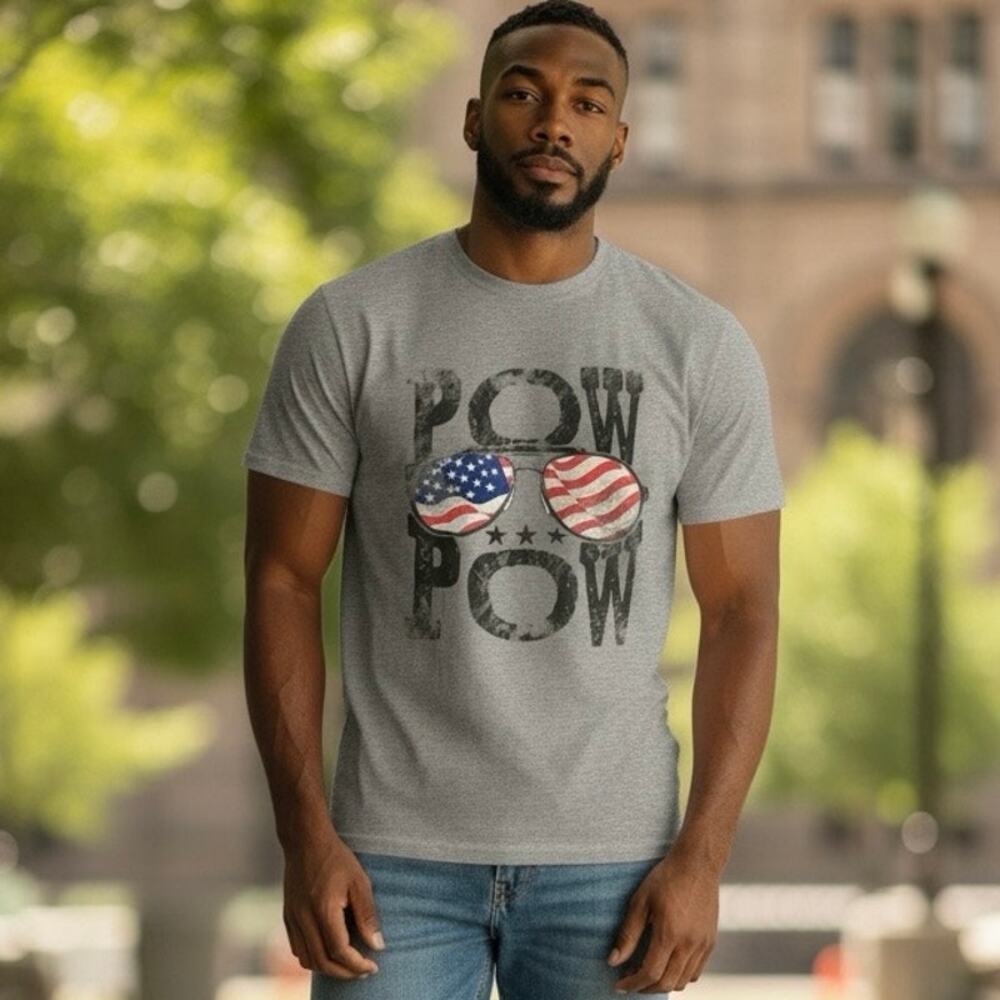 Dale Brisby Rock & Roll Denim Men's Pow Pow Flag Sunglasses T-Shirt Size Large